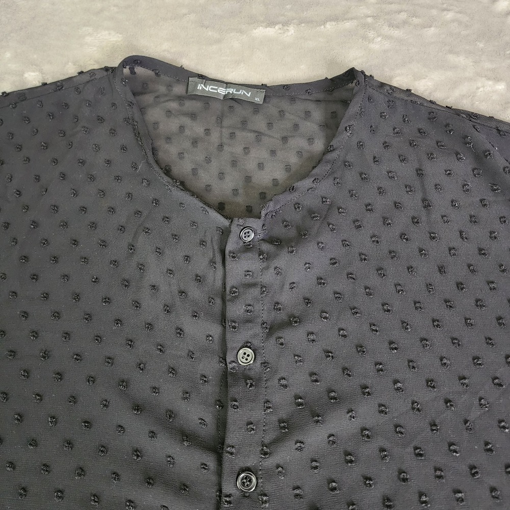 Incerun‎ Black Dotted Sheer Long Sleeve Button-Up Top Womens Size XL Whimsgoth - Picture 6 of 12